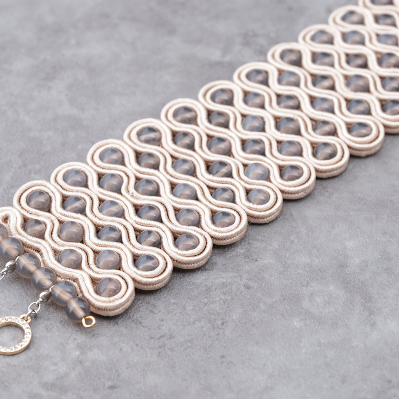 <1点もの>【Atelier BIO】ブレスレット｜くすみピンクソウタシエワイドブレスレット カルセドニー（受注生産）㉖