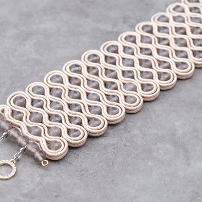<1点もの>【Atelier BIO】ブレスレット｜くすみピンクソウタシエワイドブレスレット カルセドニー（受注生産）㉖
