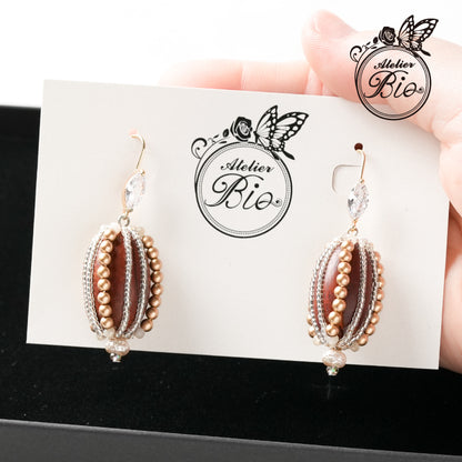 <1点もの>【Atelier BIO】ピアス｜ オーバル型フックピアス ウッドビーズ×ワイヤービーズ⑧