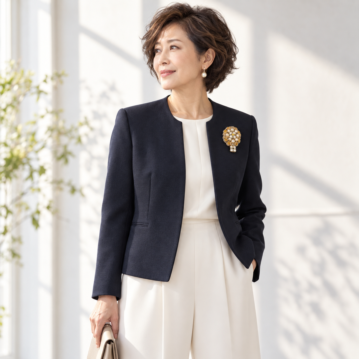 <1点もの>【Atelier BIO】ブローチ｜ロイヤルソウタシ刺繍ブローチ イエローメノウ×ノーブルパール×スワロフスキー