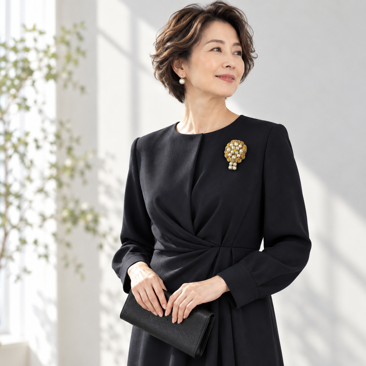 <1点もの>【Atelier BIO】ブローチ｜ロイヤルソウタシ刺繍ブローチ イエローメノウ×ノーブルパール×スワロフスキー