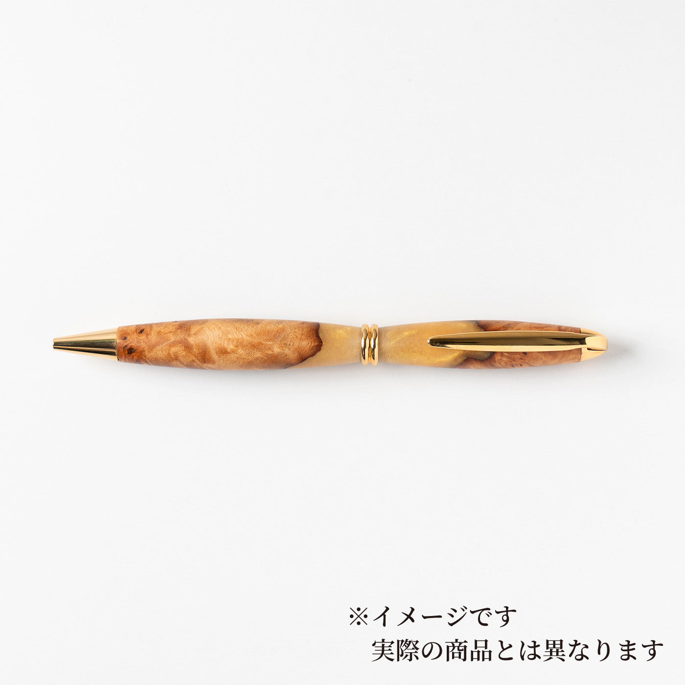 <1点もの>【KomaCraft】ボールペン　プレジデント　瘤杢×レジン(金)
