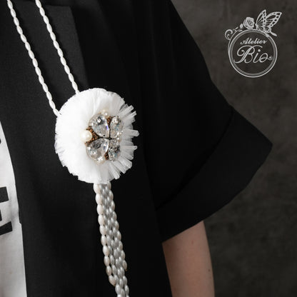 <1点もの>【Atelier BIO】ネックレス｜ ビジューストーンネックレス パール×レース㉓