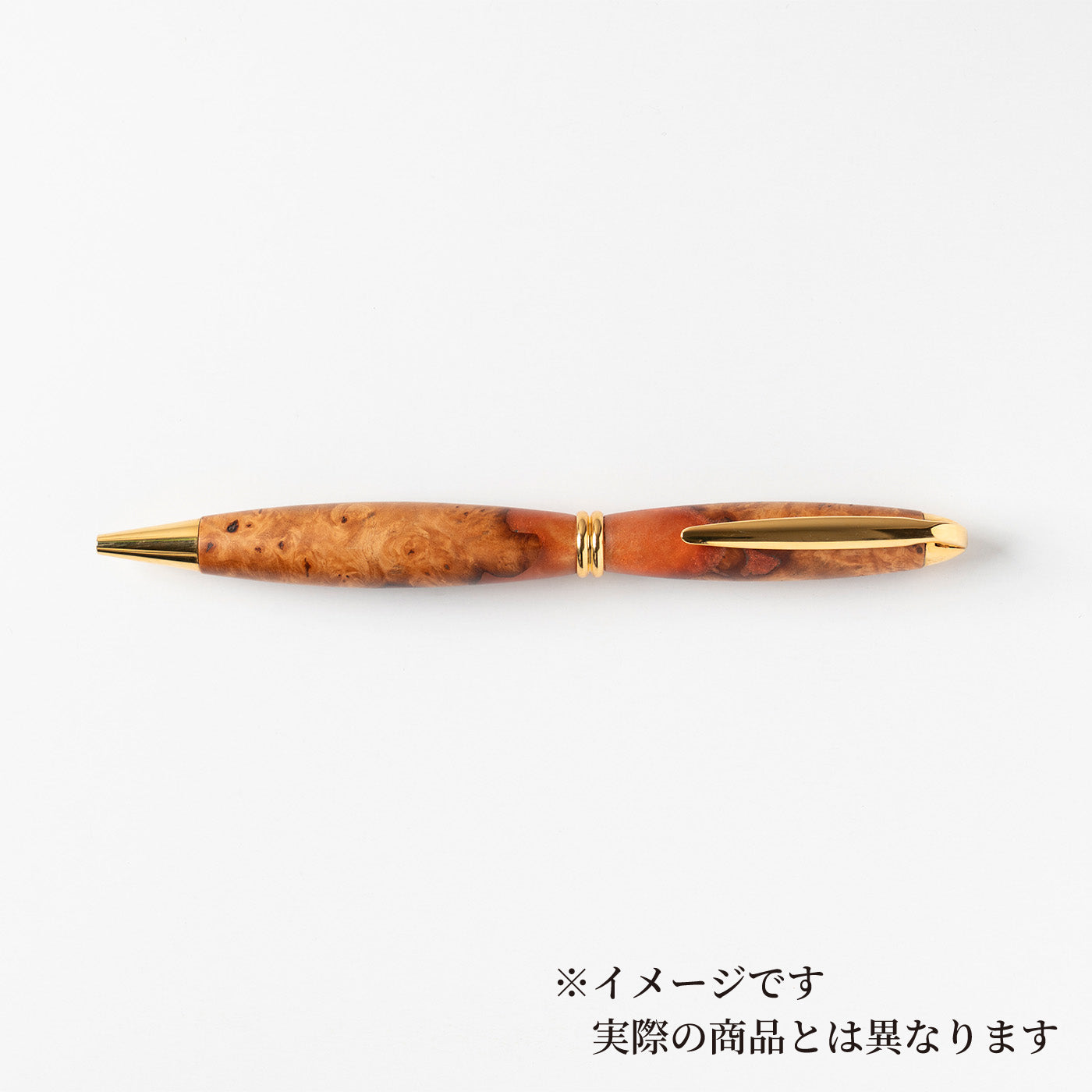 <1点もの>【KomaCraft】ボールペン　プレジデント　瘤杢×レジン(オレンジ)