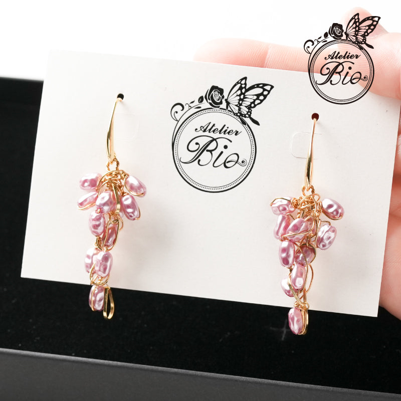 <1点もの>【Atelier BIO】ピアス｜ クラスターフックピアスター 淡水パール×ゴールドワイヤー⑭