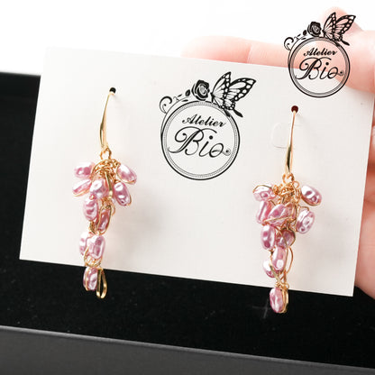 <1点もの>【Atelier BIO】ピアス｜ クラスターフックピアスター 淡水パール×ゴールドワイヤー⑭