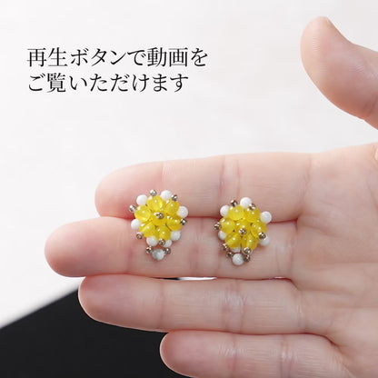 <1点もの>【Atelier BIO】ピアス｜太陽の光を浴びた花のような輝き イエローメノウ×ロードナイト