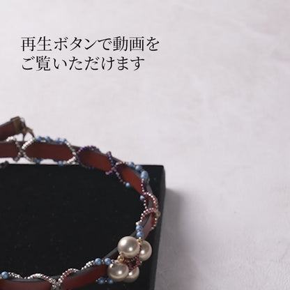 <1点もの>【Atelier BIO】チョーカー｜ 装飾革チョーカー 大粒パール×ハートスワロフスキー㉔